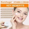 Crème Visage à la Vitamine C pour Femme et Homme, Kurchugo Hydratant Visage à Lacide Hyaluronique & Vitamine E, Crème de Jou