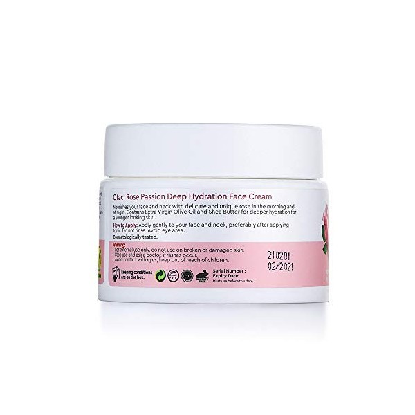 OTACI Crème Visage Hydratation Profonde à la Rose de Damas, Anti-âge, Nourrissante, Hydratante, Protectrice, Naturellement Ve