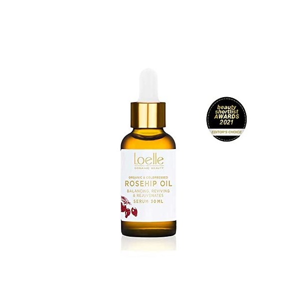 Loelle - Huile de Rose Musquée Bio 100% Pure pour le Visage à Haute Teneur en Vitamine E - Traitement Régénérant Contre lEcz