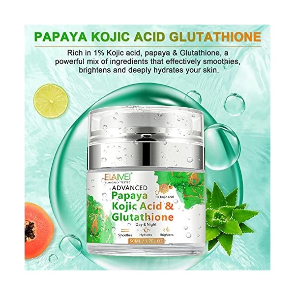 Vinimay Papaya Kojic Acid Glutathione Crème naturelle nourrissante pour la peau, taches sombres éclaircissantes, cicatrices d