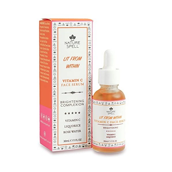 Nature Spell Sérum éclaircissant à la vitamine C et au niacinamide 30 ml - 100% végétalien, fabriqué au Royaume-Uni - Éclairc