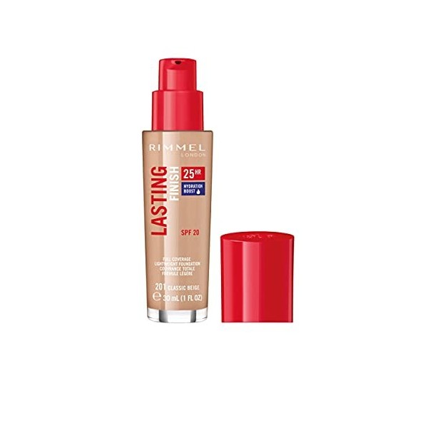 Rimmel - Fond de teint Lasting Finish 25H - Couvrance totale - Longue tenue - Hydratation - 201 Classic Beige - 30ml