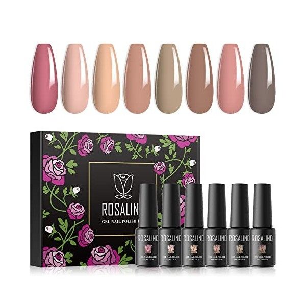 ROSALIND Vernis Semi Permanent, Rose Nude Marron Couleurs 5ml Vernis à Ongles Nail Gel Polish UV LED Soak Off Manucure Nail A