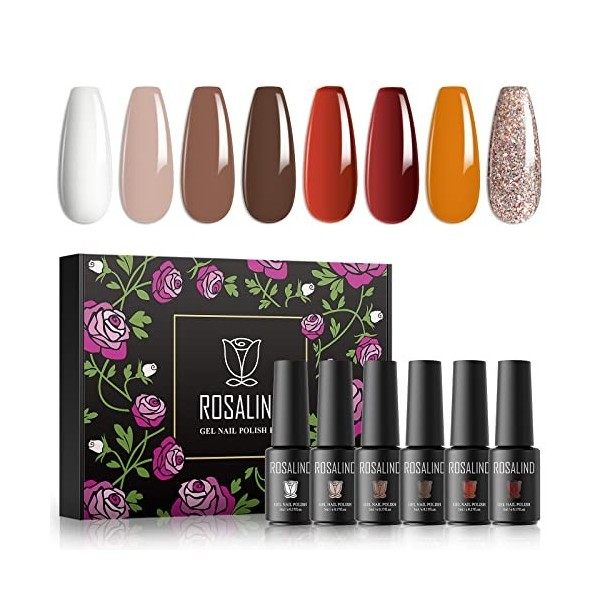 ROSALIND Vernis Semi Permanent, Rose Nude Marron Couleurs 5ml Vernis à Ongles Nail Gel Polish UV LED Soak Off Manucure Nail A