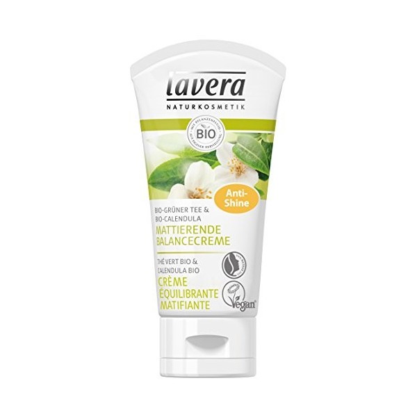 lavera crème équilibrante matifiante - crème visage au thé vert bio & calendula bio - soin équilibrant pour peaux mixtes - af