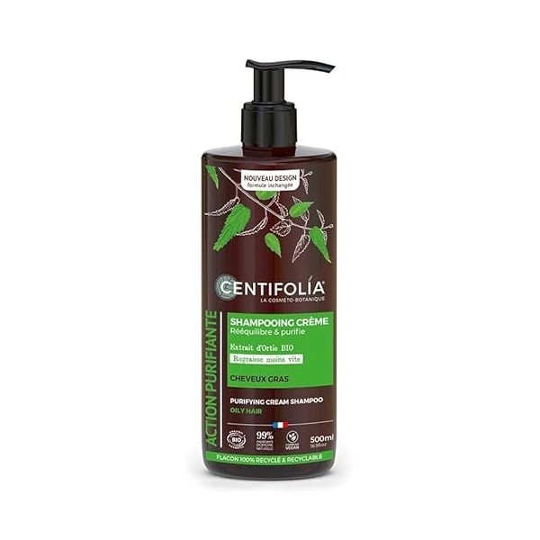 Shampooing crème cheveux gras Ortie Argile verte 500ml Shampooings Centifolia