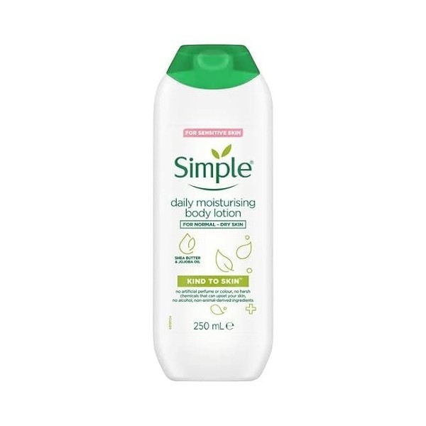 Simple Kind to Skin Lotion hydratante quotidienne pour le corps au beurre de karité et à lhuile de jojoba, pour peaux normal