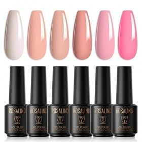 ROSALIND Vernis Semi Permanent，6 Couleurs 7 Ml Nu Pastel Vernis à Ongles Nail Gel UV LED Soak off Manucure Kit