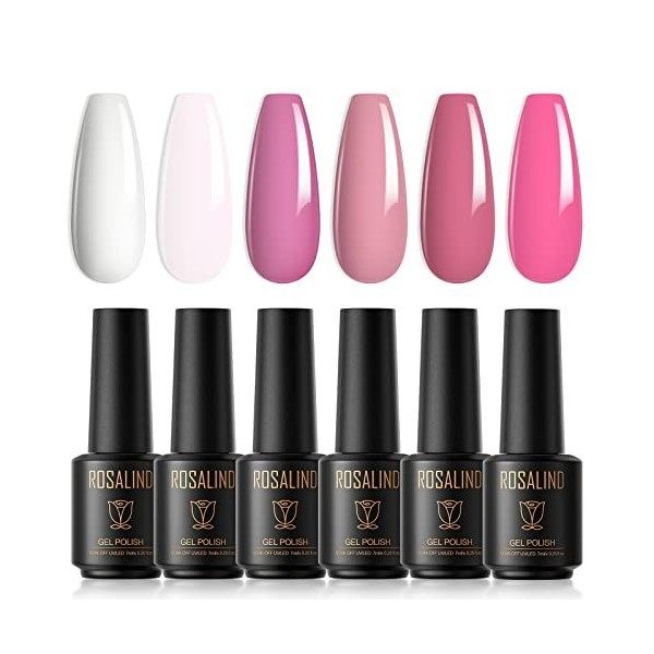 ROSALIND Vernis Semi Permanent，6 Couleurs 7 Ml Nu Pastel Vernis à Ongles Nail Gel UV LED Soak off Manucure Kit