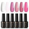 ROSALIND Vernis Semi Permanent，6 Couleurs 7 Ml Nu Pastel Vernis à Ongles Nail Gel UV LED Soak off Manucure Kit