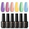 ROSALIND Vernis Semi Permanent，6 Couleurs 7 Ml Nu Pastel Vernis à Ongles Nail Gel UV LED Soak off Manucure Kit