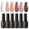 ROSALIND Vernis Semi Permanent，6 Couleurs 7 Ml Nu Pastel Vernis à Ongles Nail Gel UV LED Soak off Manucure Kit