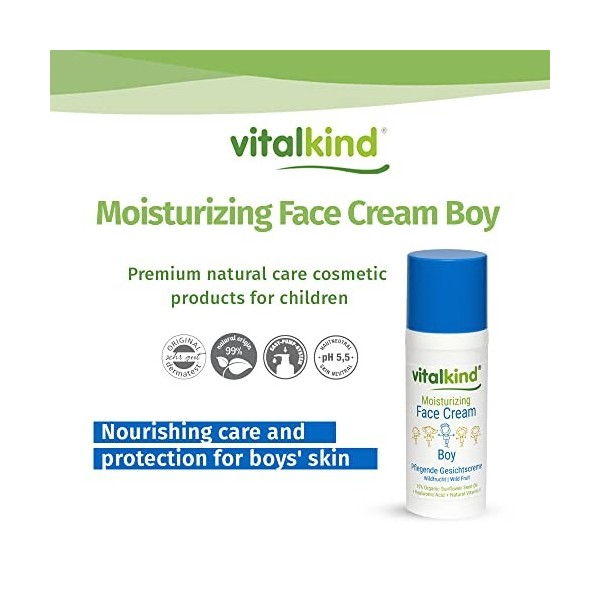 Crème hydratante pour le visage BOY vitalkind - soin naturel premium pour les enfants. Naturkosmetik premium pour les garçons