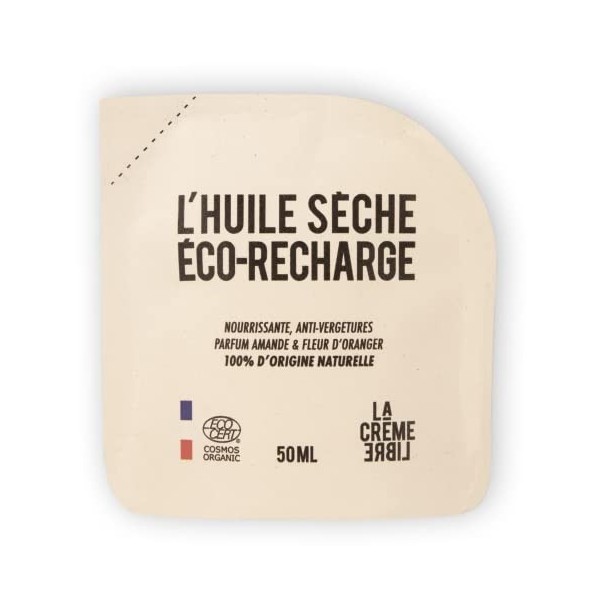 La Crème Libre - Huile Sèche Bio Rechargable - Nourrissante et Réparatrice - Peaux Sensibles - 100% Naturelle et Vegan - YUKA