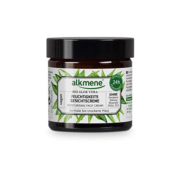 alkmene Soin hydratant visage à laloe vera biologique - pour les peaux normales à sèches -creme visage soin sans silicones, 