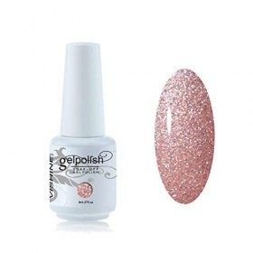 Vishine Vernis à ongles Semi-permanent Soak-off UV LED Nail Art Manucure Base Top Coat 8ml Glitter Apricot Rose 375