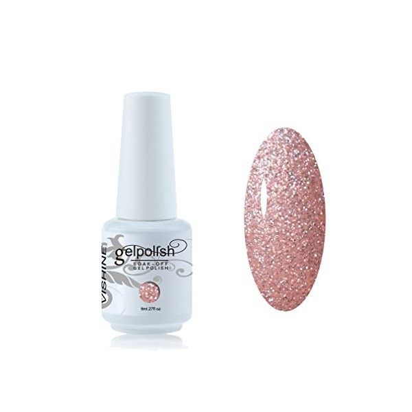 Vishine Vernis à ongles Semi-permanent Soak-off UV LED Nail Art Manucure Base Top Coat 8ml Glitter Apricot Rose 375