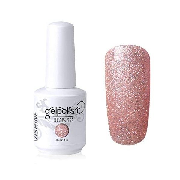 Vishine Vernis à ongles Semi-permanent Soak-off UV LED Nail Art Manucure Base Top Coat 8ml Glitter Apricot Rose 375