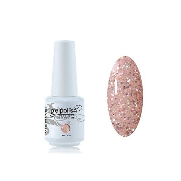 Vishine Vernis à ongles Semi-permanent Soak-off UV LED Nail Art Manucure Base Top Coat 8ml Glitter Apricot Rose 375