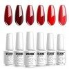 Vishine Bordeaux Rouge Pailleté Vernis Semi permanent Lot de 6 Vernis gel Brillants UV LED Soak off Nail Art 8ml