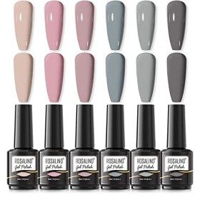 ROSALIND 15ml Vernis Semi Permanent Nude Rose Vert Gris Vernis à Ongles Gel Soak off pour UV LED, 6 Couleurs Nail Art Kit Ver
