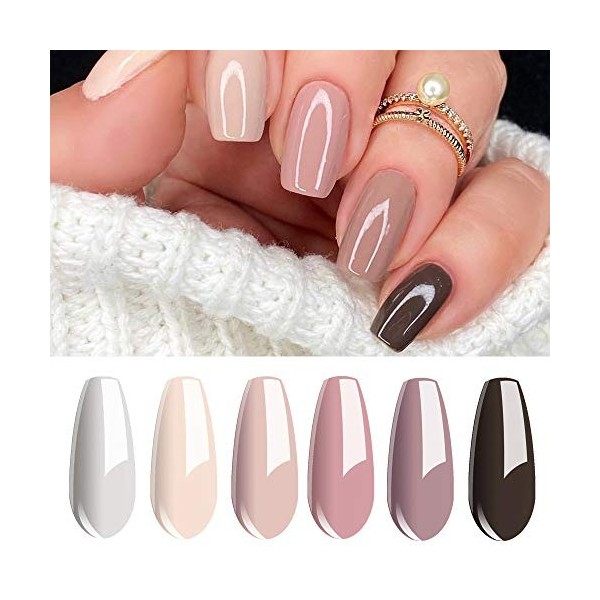 Vishine Vernis Semi Permanent Vernis à Ongles Gel Blanc Pink Taupe Couleur Soak Off UV LED Art Manucure Kit 6Pcs Nail Art