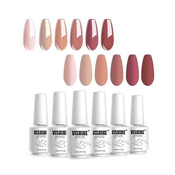 Vishine Vernis Semi Permanent Vernis à Ongles Gel Blanc Pink Taupe Couleur Soak Off UV LED Art Manucure Kit 6Pcs Nail Art