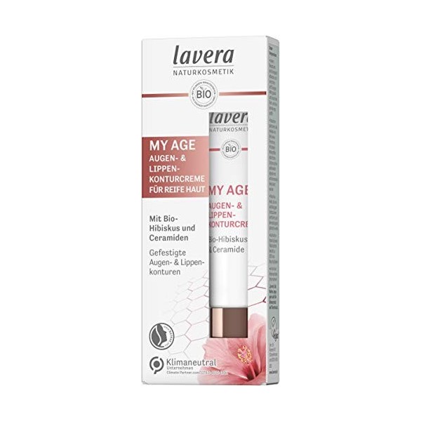 lavera MY AGE Crème contour des yeux et des lèvres avec hibiscus bio et céramides dorigine végétale Réduit les taches pigmen