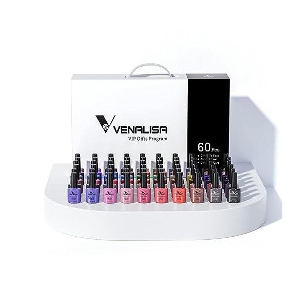 VENALISA Lot de 65 vernis à ongles en gel avec base et top coat, soak off UV LED pour nail art, débutant et salon…