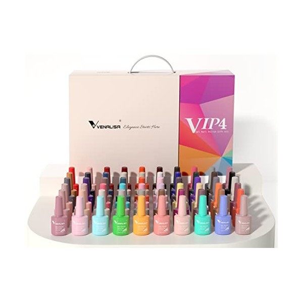 VENALISA Lot de 65 vernis à ongles en gel avec base et top coat, soak off UV LED pour nail art, débutant et salon…