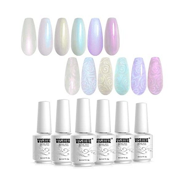 Vishine 16ml Vernis à Ongles Semi-permanent Nacré,Vernis Gel Pailleté Glitter Drawing Nail Gel Soak Off UV avec Fil Shell pou