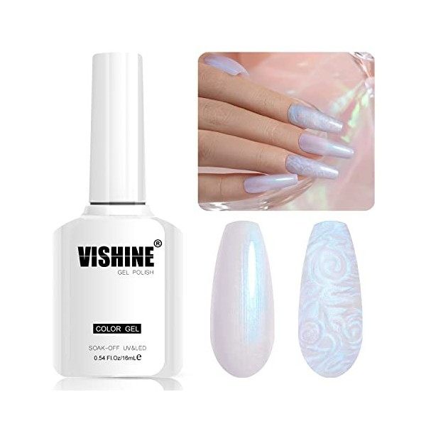 Vishine 16ml Vernis à Ongles Semi-permanent Nacré,Vernis Gel Pailleté Glitter Drawing Nail Gel Soak Off UV avec Fil Shell pou