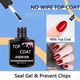 ASENTER Base et Top Coat Vernis Semi Permanent No Wipe Top Coat et Base Coat UV LED Soak Off 3 * 8ML