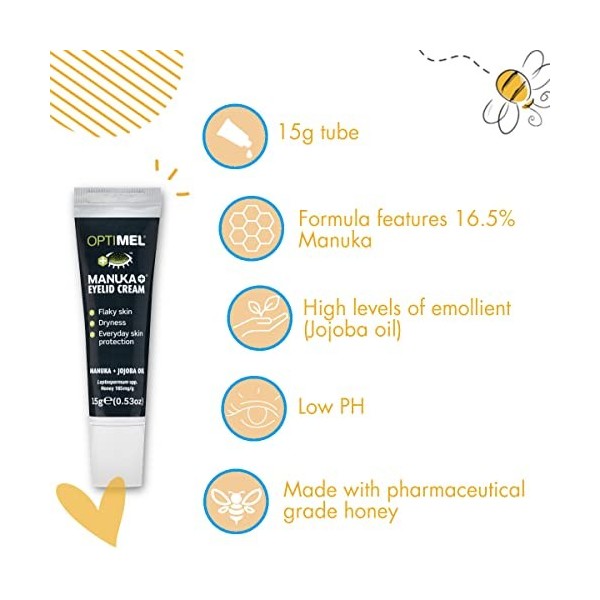 Optimel Manuka Honey Eyelid Cream 15g - Dry Itchy Flaky Skin Treatment & Relief - Eczema & Dermatitis - for Eyelids & Face