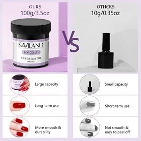 Saviland Top Coat Brillant, 100G Grand Capacité Top Coat Semi Permanent Professionnels, Top Coat Gel U V Soak Off pour Nail A