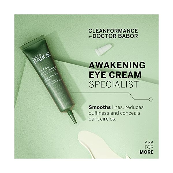 DOCTOR BABOR CLEANFORMANCE Awakening Eye Cream, Crème hydratante pour les yeux, Avec pré/probiotiques et acide hyaluronique, 