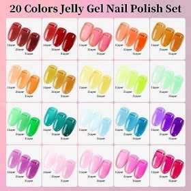 Clara Colors Vernis à ongles en gelée de cristal, UV Nail Polish Nude Pink Mint Blue Caramel Green Transparent Neon Colors Je