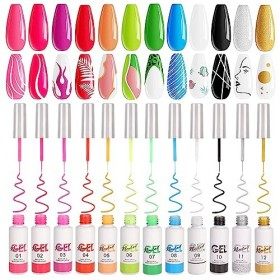 HIGSPE 12pcs Vernis Semi Permanent Liner, 8ml Liner Gel Nail Art Pour Ongles en Gel, Vernis à Ongles Gel Liner pour La Peintu