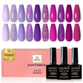 YSUVIN Vernis Semi Permanent Violet, 10 Couleurs Violet Lilas Rose Lavande Foncé Violet Brillant Romantique Pailleté Vernis À