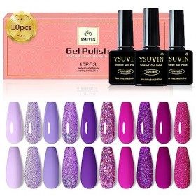 YSUVIN Vernis Semi Permanent Violet, 10 Couleurs Violet Lilas Rose Lavande Foncé Violet Brillant Romantique Pailleté Vernis À