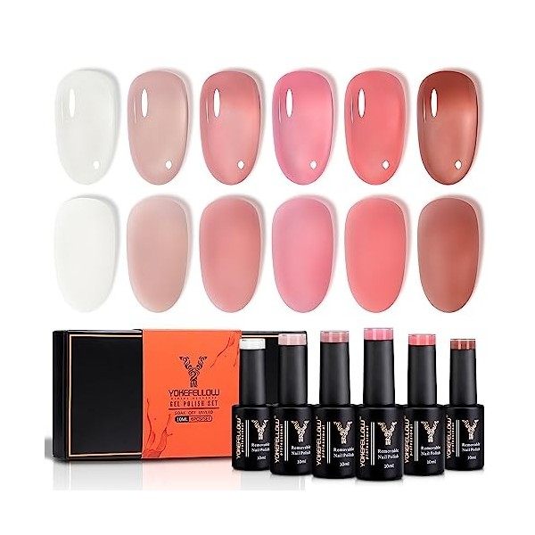 YOKEFELLOW Vernis Semi Permanent Blanc Laiteux Pailleté, 10ml 6 Couleurs Vernis À Ongles Vernis Kit Semi Permanent Transparen