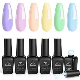 Beetles Vernis Semi Permanent, Lot de Vernis à Ongles Gels 6 Couleurs 7,5ml, Sèche sous Lampe UV/LED, Kit de DIY Manucure Sof