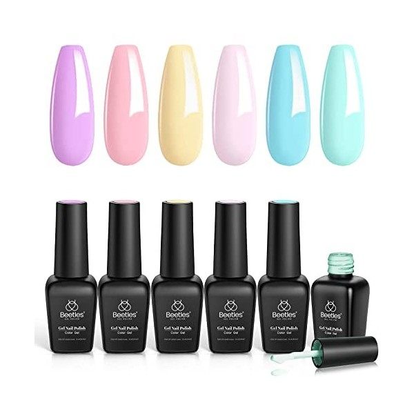 Beetles Vernis Semi Permanent, Lot de Vernis à Ongles Gels 6 Couleurs 7,5ml, Sèche sous Lampe UV/LED, Kit de DIY Manucure Sof