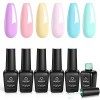 Beetles Vernis Semi Permanent, Lot de Vernis à Ongles Gels 6 Couleurs 7,5ml, Sèche sous Lampe UV/LED, Kit de DIY Manucure Sof