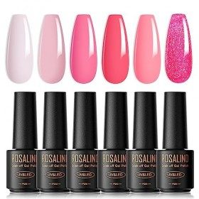 ROSALIND Vernis Semi Permanent 6 Couleurs Mini Blanc Pastel Brun Vernis à Ongles Gels Semi-permanents UV LED Soak Off Gel Nai
