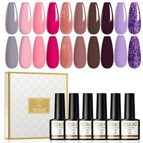 ROSALIND Vernis Semi Permanent 10 Couleurs Kit Vernis Semi Permanent Rose Marron Violet Pailleté Vernis Gel Uv 8ml UV LED Gel