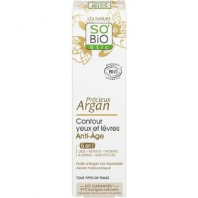 SOBIO - Soin Contour Des Yeux/Levres à lArgan Bio 15ml - Soin du Visage Naturel pour Hydrater et Nourrir la Peau Delicate - L