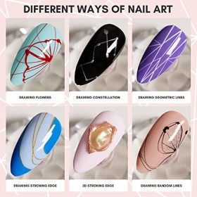 Makartt Gel daraignée pour lart des Ongles 6 Couleurs élastique Nail Art Peinture Dessin Araignée Gel pour Ligne Blanc Noir