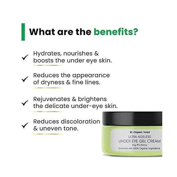 QURA Ultra Ageless Under Eye Gel Crème – Soin anti-âge profond sous les yeux fabriqué avec des ingrédients biologiques USDA p