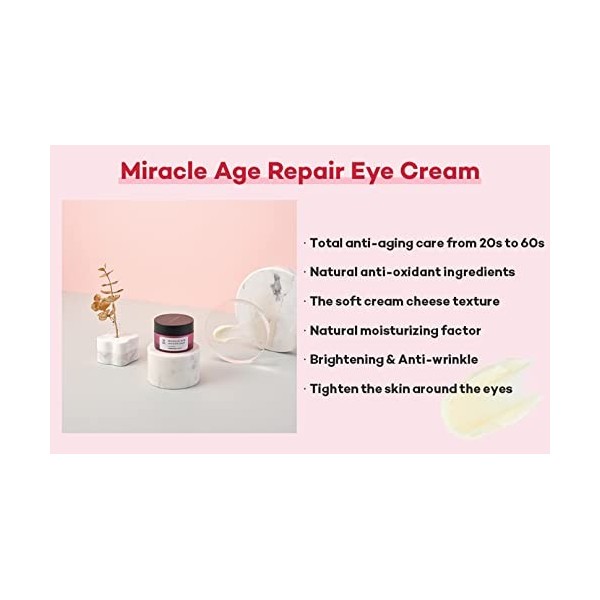 THANKYOU FARMER Miracle Age Repair Eye Cream | Brightening, Anti-Wrinkle | 0.70 Oz 20g 